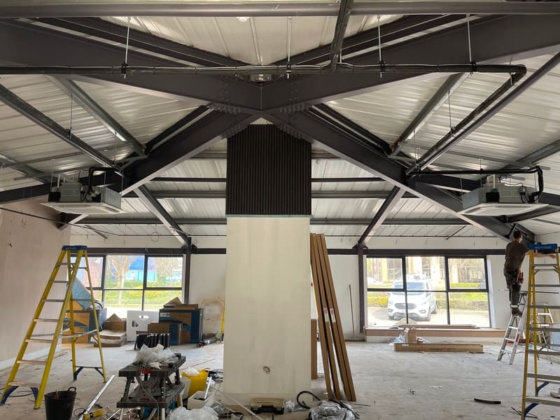 Ceiling cassette air conditioning units being installed during an office fit-out near Maidstone